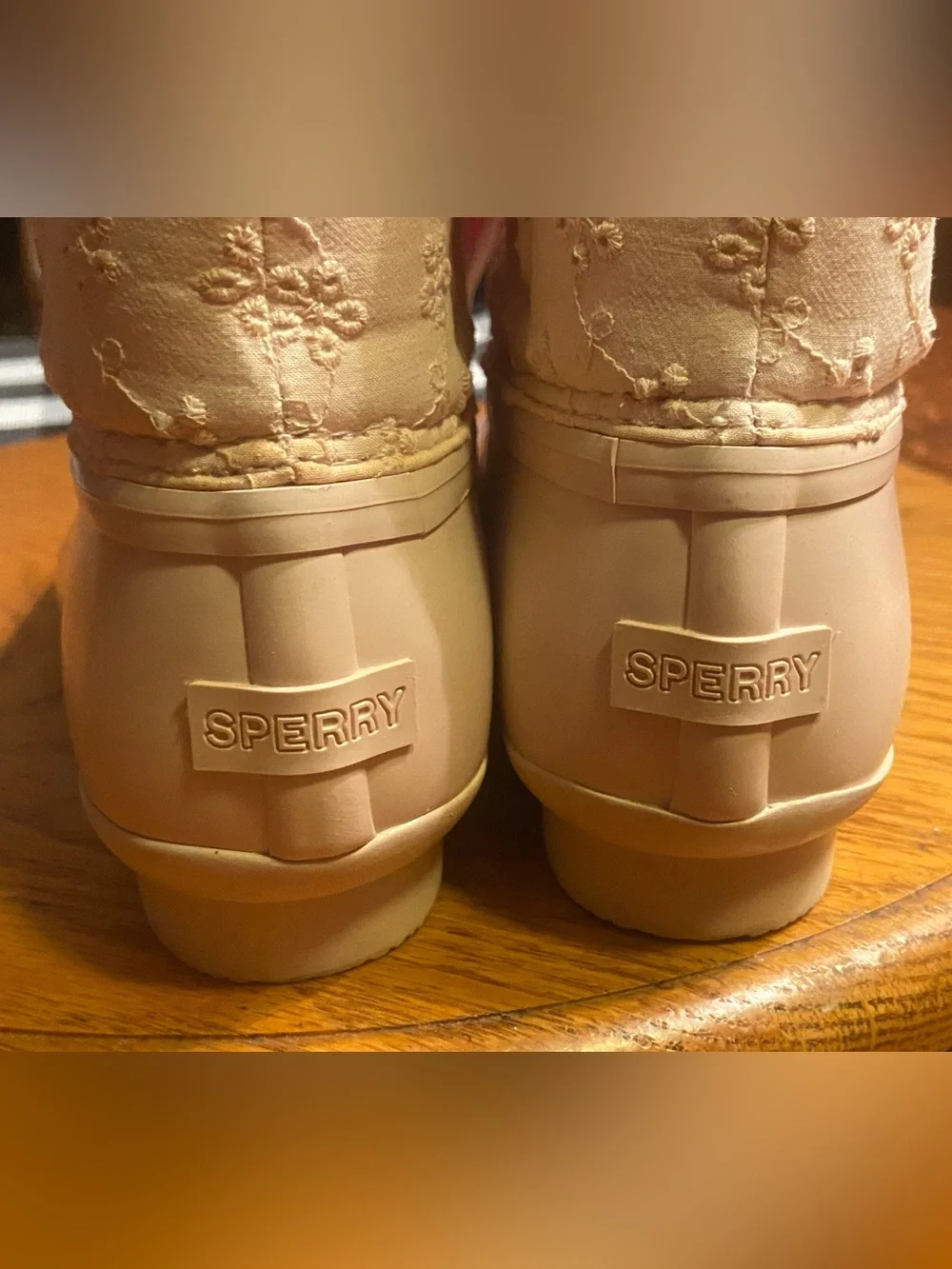 Sperry Girls powder pink lace-up all weather duck boots.